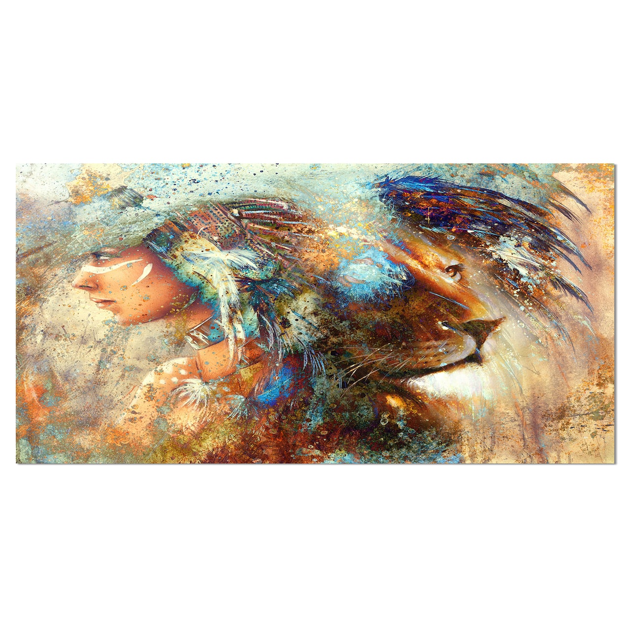 Designart - Indian Woman Collage with Lion - Indian Canvas Artwork